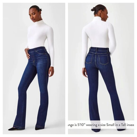 SPANX Pull-On Flare Jeans L Midnight Shade Blue - Picture 1 of 14